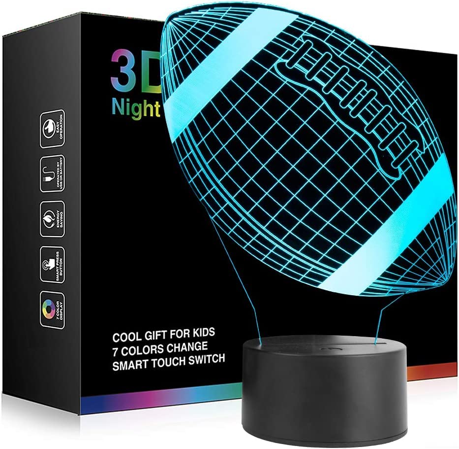 Wiscky Football 3D Night Light Lamps for Kids, Soccer 7 LED Color Changing Table Desk Lamps Lighting Cool Toys Gifts Birthday Xmas Decoration for Sports Fan
