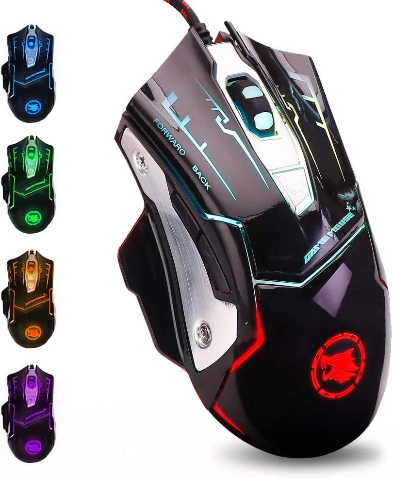 TRIGOLDEN USB Computer Mouse Wired, Light Up Mouse for Laptop with RGB 7 Colors Breathing Light, 4 DPI Adjustable up to 3600, 6 Buttons, Ergonomic Gamer PC Mouse for Windows/Mac/Sega Dreamcast（M738）