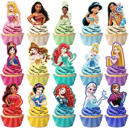 Princess Cupcake Toppers Set Birthday Cake Decorations Party Supplies Topper for Girls