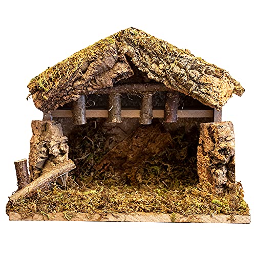 Village Nativity Wooden Stable Creche for Christmas Nativity Set, 10' x 5' x 8', Made in Italy