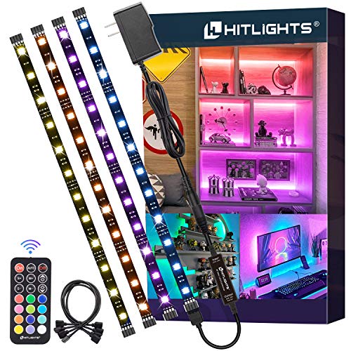 LED Strip Lights, HitLights 4 Pre-Cut 1ft/4ft Small Light Strips Dimmable, RGB 5050 Color Changing LED Tape Light with Remote and UL-Listed Adapter for TV Backlight, Bedroom, Cabinet Shelf Display
