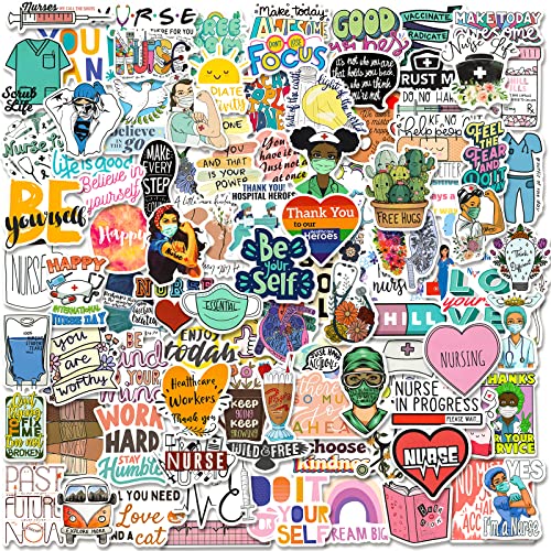 Nurse Stickers, Positive Stickers 100PCS Waterproof Vinyl Inspirational Stickers for Laptop, Bumper, Water Bottles, Computer, Nurse Accessories for Work