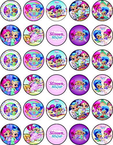 30 x Edible Cupcake Toppers Themed of Shimmer and Shine Collection of Edible Cake Decorations | Uncut Edible on Wafer Sheet