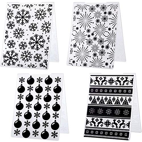 4 Pieces Christmas Plastic Embossing Folder Christmas Embossing Template Snowflake Bells Pattern Scrapbooking Embossing for Christmas Craft Cards Decorations