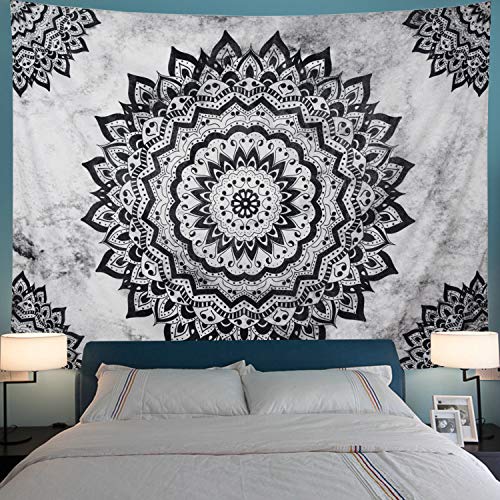 Leofanger Black and White Tapestry Mandala Tapestry Bohemian Flower Wall Tapestry Psychedelic Hippie Tapestry Wall Hanging for Bedroom (51.2 × 59.1inches)