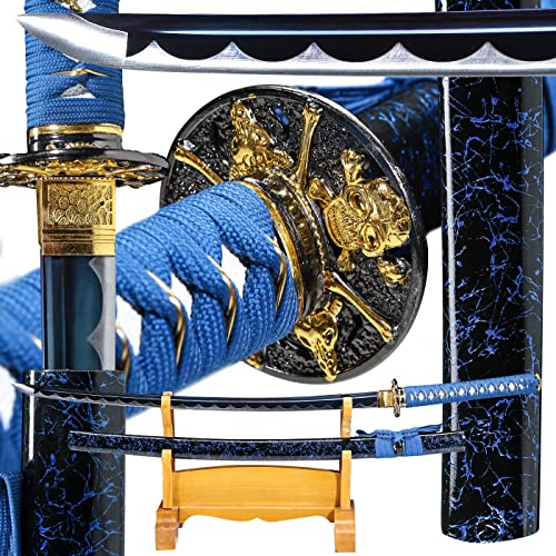 Eroton 1045/1060/1095 high Carbon Cold Steel Heat Tempered Full Handmade Hand Forged Japanese Real Authentic Samurai Katana Sword,Full Tang,Practical,Blue,2.7lb……