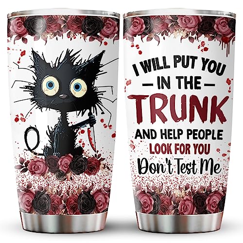 34HD Christmas Gifts for Cat Lovers, Crazy Black Cat Tumbler Stainless Steel with Lid 20 oz, Put You In The Trunk Cat Mug, Cat Birthday Gifts for Cat Mom