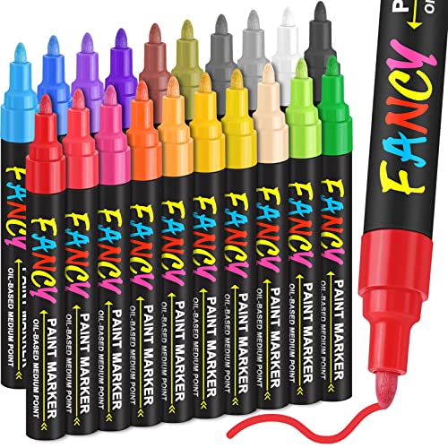 IVSUN Paint Pens Paint Markers, 20 Colors Oil-Based Waterproof Paint Marker Pen Set, Never Fade Quick Dry and Permanent, Works on Rocks Painting, Wood, Fabric, Plastic, Canvas, Glass, Mugs
