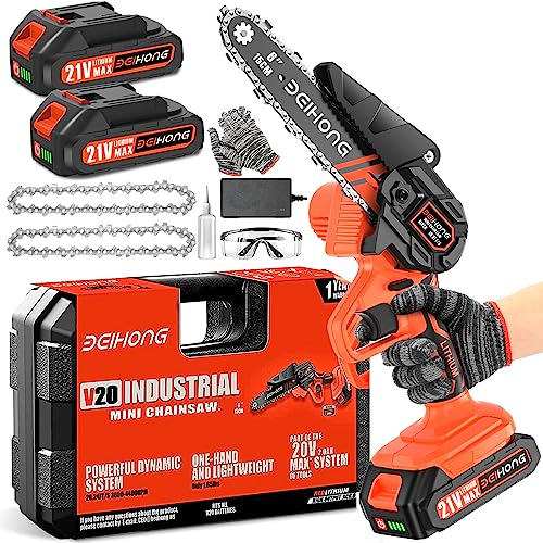 BEI & HONG Mini Chainsaw Cordless 6-Inch with 2 Battery, Mini Power Chain Saw with Security Lock, Handheld Small Chainsaw for Tree Trimming Wood Cutting