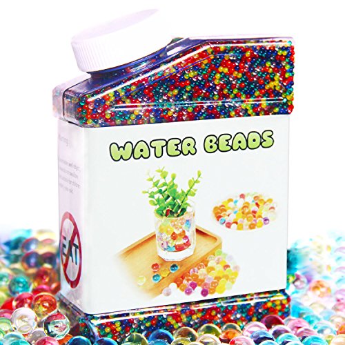 ELONGDI Water Beads Pack Rainbow Mix 50,000 Beads Growing Balls, Jelly Water Gel Beads for Spa Refill, Kids Sensory Toys, Vases, Plant, Wedding and Home Decor