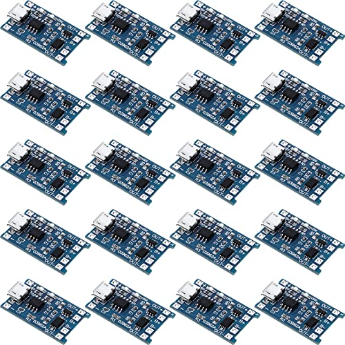 Mudder 20 Pieces Charging Module Battery Charging Board with Battery Protection BMS 5V Micro USB 1A 186 50 Charge Module