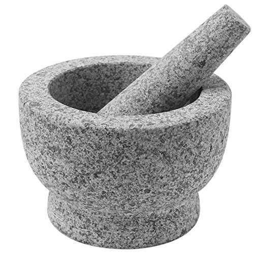ChefSofi Mortar and Pestle Set - 6 Inch - 2 Cup Capacity - Unpolished Heavy Granite for Enhanced Performance and Organic Appearance - INCLUDED: Anti-Scratch Protector