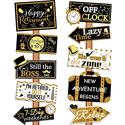 20 Pieces Retirement Party Decorations Happy Retirement banner Sign Directional Retired Yard Sign for Happy Retirement Party Supplies, 10 Styles (Black, Gold, White)