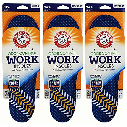 Arm & Hammer Work Insoles for Men and Women, Boot Inserts for Work Boots, Boot Insoles for Men Work, Work Boot Insoles for Men and Women, Pair of Anti-Fatigue Arch Support Memory Foam Insoles (3 Pack)