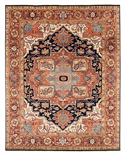 eCarpetGallery Large Area Rug for Living Room, Bedroom | Hand-Knotted Wool Rug | Jules Sultane Bordered Blue Rug 7'11' x 10'0' | 377416