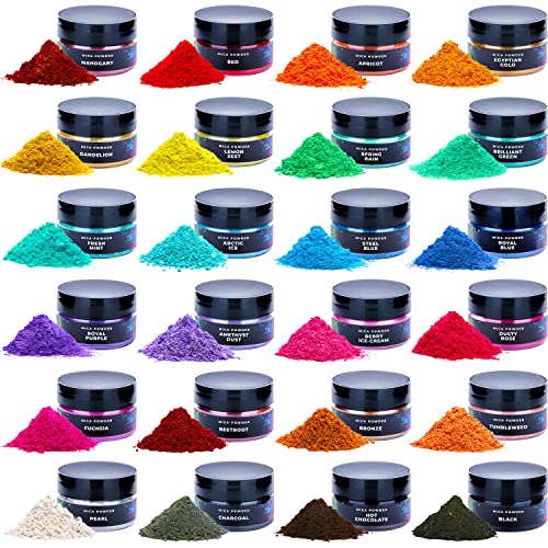 Mica Powder for Epoxy Resin - Pigment Powder for Nails - Epoxy Resin Color Pigment - Mica Powder for Soap Making, Lip Gloss – 24 Jars, 10g of Epoxy Resin Pigment Powder
