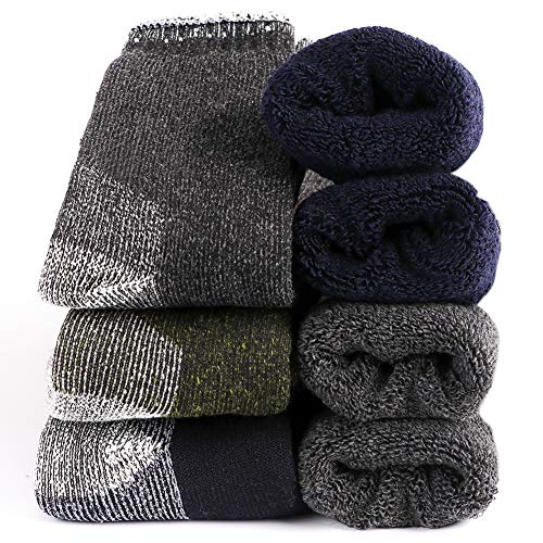 Mens Merino Wool Thermal Socks - Soft Warm Fuzzy Winter Heavy Cushion Hiking Socks (Multi1-Super Thick 3pack)