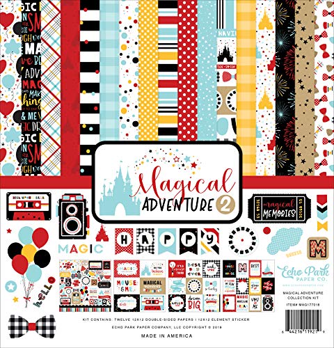 Echo Park Paper Company Magical Adventure 2 Collection Kit paper, black, red, yellow, teal, kraft, 12-x-12-Inch