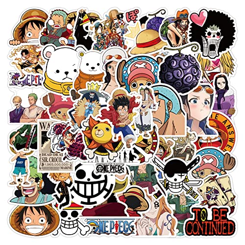 50Pcs One Piece Stickers, Anime Cartoon One Piece Decal Gifts for Kids, Waterproof Vinyl Stickers for Teen Adult Water Bottle Laptop Notebook Scrapbook Computer Phone Skateboard Luggage Guitar