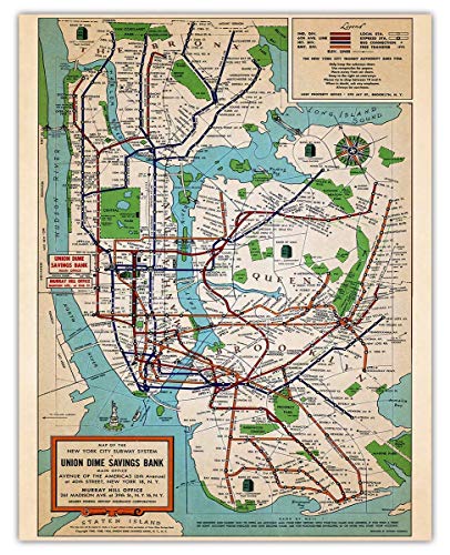 Vintage New York Subway Wall Art: Unique Map, Travel & Adventure Prints for Home, Office, Living Room & Bedroom Decor - Gift Idea for Retro, Boho & Modern Poster Fans | Unframed Posters 11x14