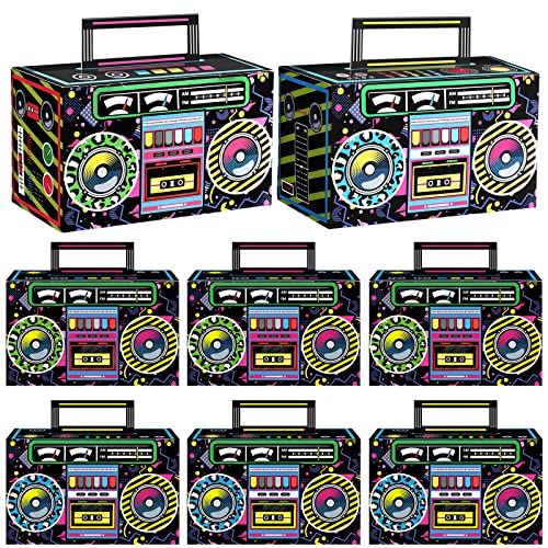 80s Party Favor Boxes, Novelty Boom Box Favors Gift Treat Goodie Candy Paper Boxes 80s Retro Radio Decorations Table Centerpieces for 1980s Theme Hip Hop Music Birthday Party(Multi Colors, 8 Pcs)