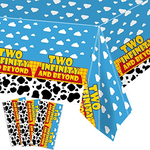 Ertyjikg 3PCS Two Infinity and Beyond Tablecloth Blue Sky White Cloud Table Cover for Two Infinity and Beyond Birthday Party Decorations Supplies