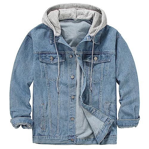 DOSLAVIDA Men's Distressed Denim Jacket Unisex Button Down Jean Coat Casual Long Sleeve Trucker Hooded Jackets Outwear