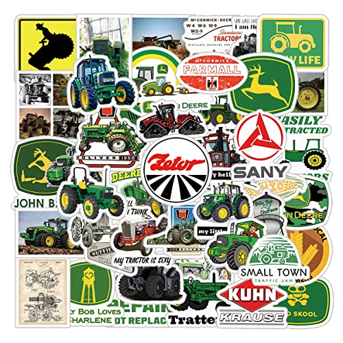 62Pcs Tractor Merchandise Stickers Pack, Cool Deere Aesthetic Vinyl Waterproof Sticker Decals for Water Bottle,Laptop,Phone,Skateboard,Car,Toddler,Trucks,Bumper Gifts for Kids Teens Adults…