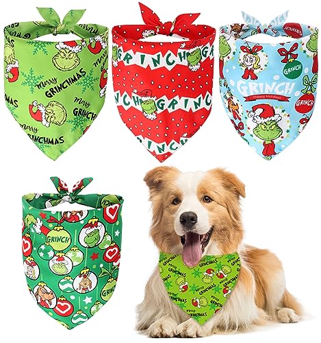 4Pack Christmas Dog Bandanas,Grinchs Bandanas for Dog Costume Accessories for Small Medium Dogs Cats Pets
