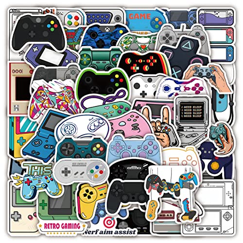 50Pcs Gamepad Stickers for Kids Adults Gifts Water Bottle Laptop Cup Luggage Guitar Cup Notebook DIY Art Decorations Waterproof Vinyl Cute Cartoon Game Controller Handle Sticker Games