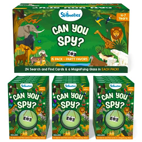 Skillmatics Party Favors (Pack of 15) - Can You Spy Animals Cards Set, Goodie Bag Stuffers for Kids, Play Search & Find Educational Games, Gifts for Girls, Boys, Friends Ages 4, 5, 6, 7