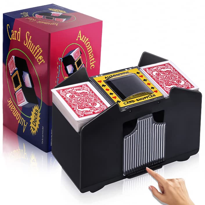Unniweei Automatic Card Shuffler 1/2/4/6 Decks, Electric Battery-Operated Shuffler, Casino Card Game for Poker, Home Card Game, UNO, Phase10, Texas Hold'em, Blackjack, Home Party Club Game