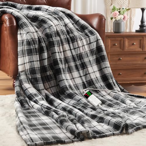 OCTROT Electric Heated Throw Blanket 50'x60', Fast Heating Blanket with Dual Control, 10 Heat Level & 5 Timer Auto Off Soft Warm Sherpa Heater Blanket for Couch Sofa, Machine Washable (Grey Paid)
