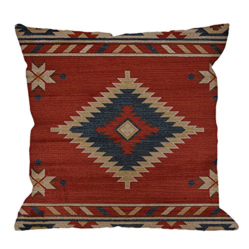 HGOD DESIGNS Vintage Southwest American Throw Pillow Case,Cotton Linen Cushion Cover Square Standard Home Decorative for Men/Women 18x18 inch Red …