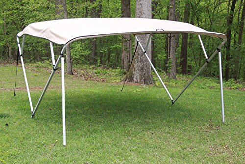 TAN/Beige Square Tube Frame VORTEX 4 Bow Pontoon/Deck Boat Bimini TOP 10' Long, 91-96