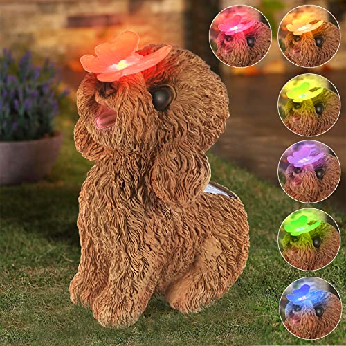 Sinhra Dog Statues Outdoor Decor, Solar Lights Outdoor Statue Garden Decorations Solar Dog Ornaments for Patio, Lawn, Yard Art Decoration, Housewarming Garden Gift