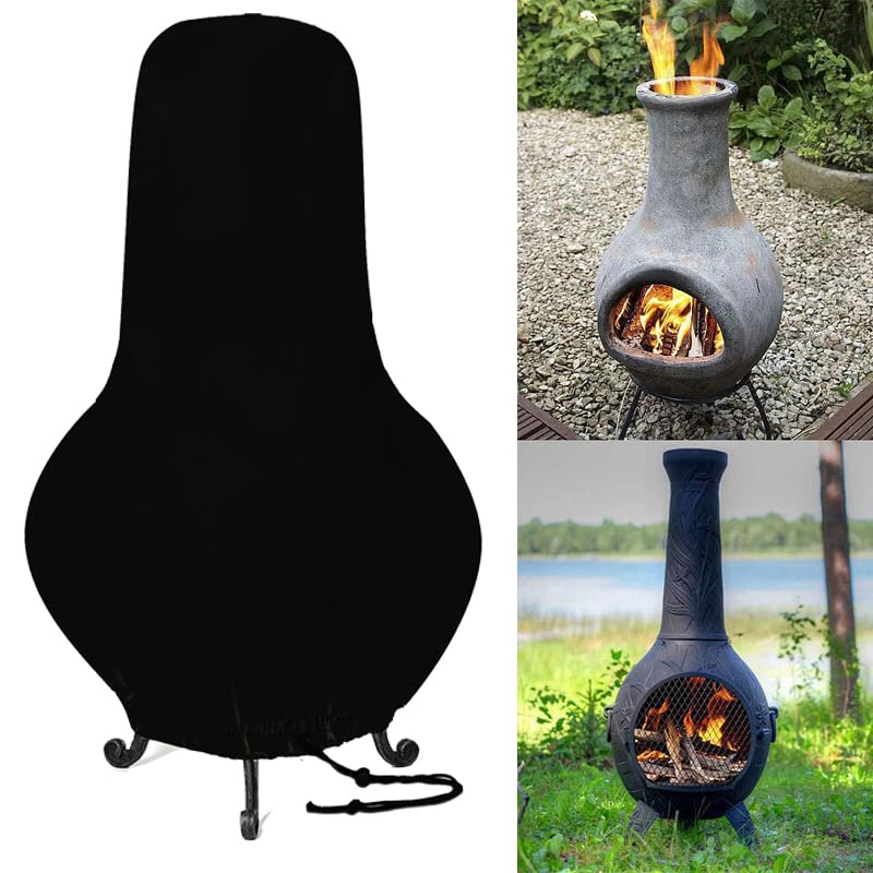 Groumh Protective Chiminea Covers, Weather Resistant Outdoor Patio Chiminea Caps, Fire Pit Heater Cover, Patio Chimney Protective Cover Patio Furniture Covers (Black)