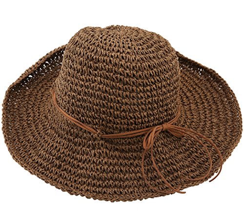 Urban CoCo Women's Wide Brim Caps Foldable Summer Beach Sun Straw Hats (Dark Coffee)