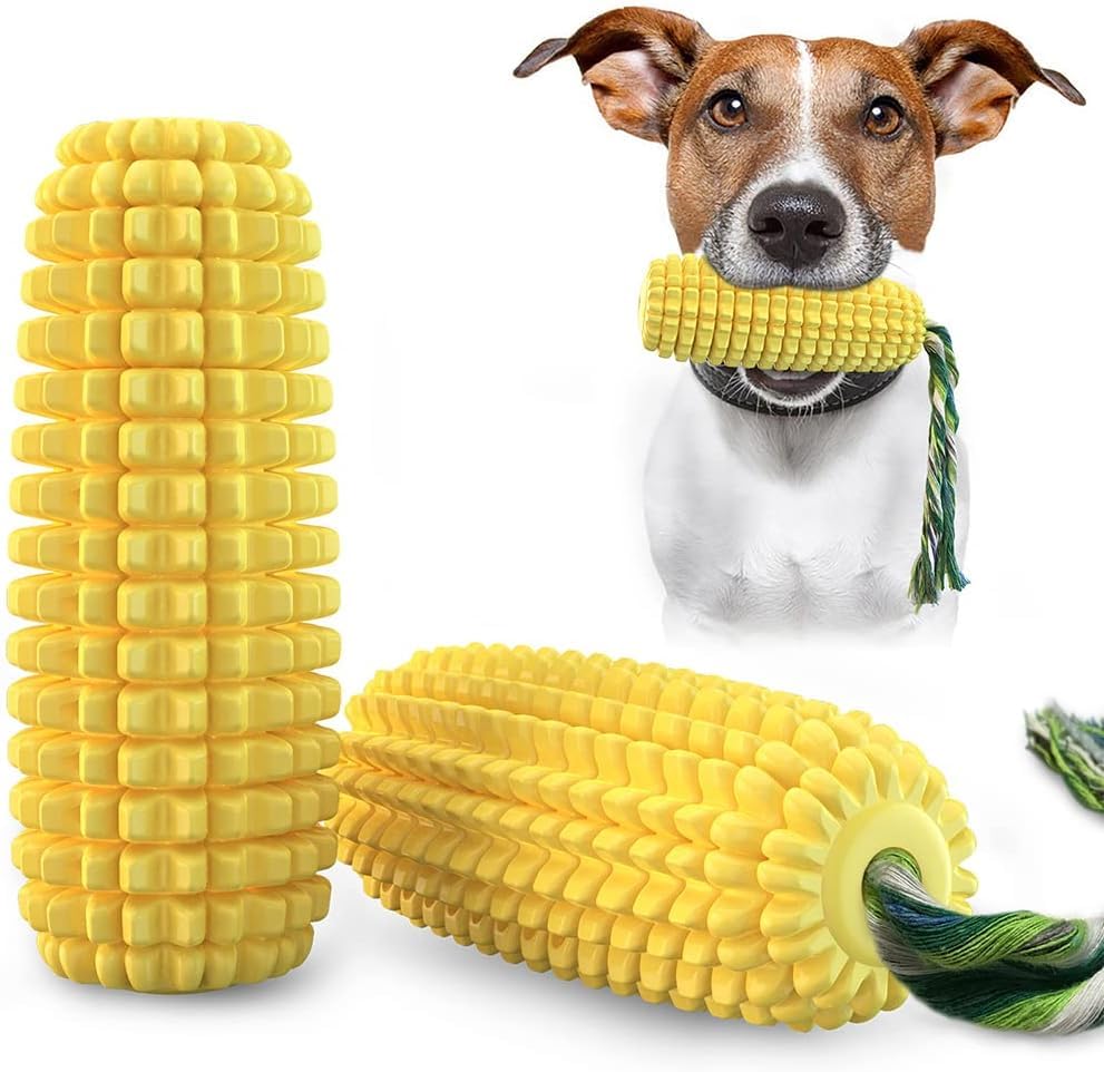 PunkyKom Dog Chew Toys Squeak NonSqueak,Toothbrush Cleaning Teeth, Interactive Relieve Boredom Corn Toys,Puppy Aggressive Chewer and Other Medium,Large Non-Aggressive Chewers