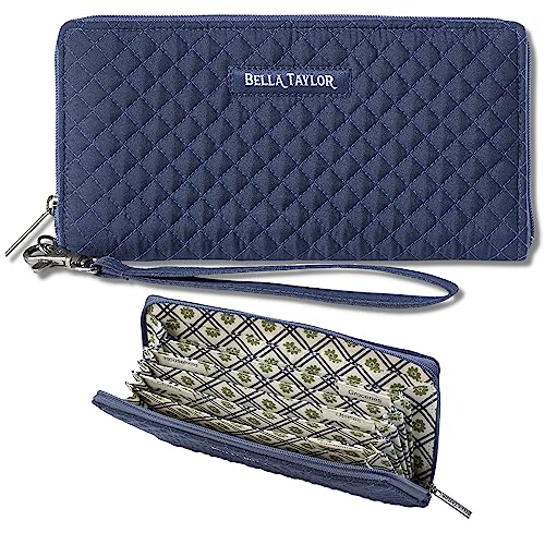 Bella Taylor RFID Wristlet Envelope Wallet for Cash Envelope Budgeting | Small Money Organizer Budget Wallet | Cash Stuffing Wallet | Quilted Vintage Navy Microfiber