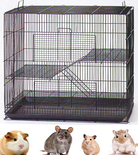 3-Levels Collapsible Ferret Chinchilla Sugar Glider Rats Mouse Animal Critter Chew Free Metal Carrier Travel Cage Paw Safe Cage with Narrow 3/8-Inch Bar Spacing