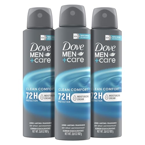 Dove Men+Care Antiperspirant Dry Spray Deodorant for Men Clean Comfort 48 Hour Sweat and Body Odor Protection 3.8 oz 3 Count