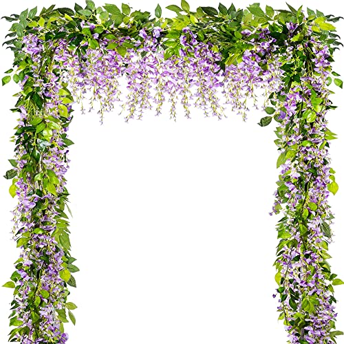 Wisteria Garland 5pack 33Ft Artificial Fake Wisteria Vine Hanging Flowers Fake Vines Plants (Purple)