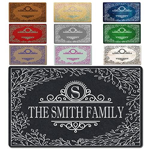 Artsbaba Personalized Your Text Doormat White Leaves Doormats Monogram Non-Slip Doormat Non-Woven Fabric Floor Mat Indoor Entrance Rug Decor Mat 30' x 18'