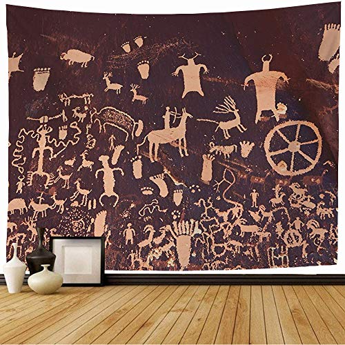 Tapestry Wall Hanging Petroglyphs Newspaper Rock Symbol State Animal at Tribal Anasazi Historic Parks Outdoor Southwest Bedspread Picnic Sheet Wall Decor 80x60 Inch