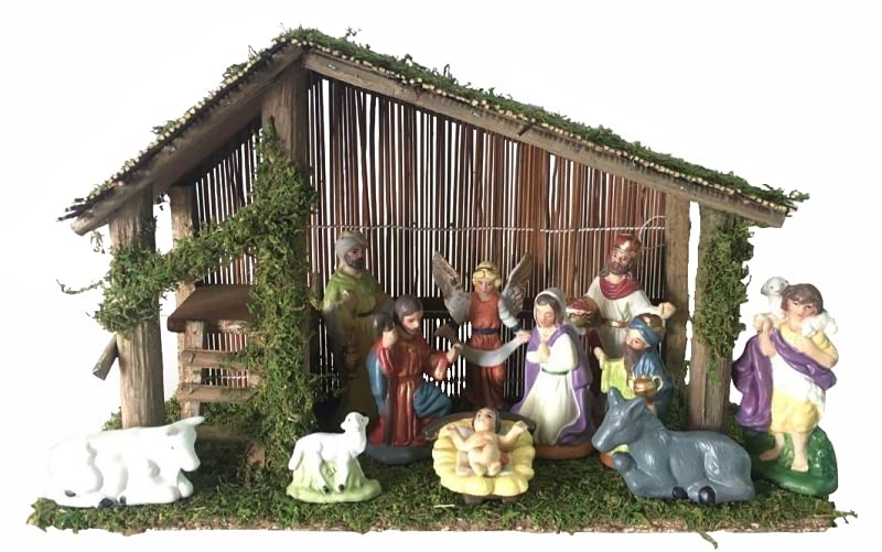 Rocky Mountain Goods 11 Piece Porcelain Nativity Set with Stable - 2”-5” Porcelain Figurines with 16” x 11 Stable - Nativity Set for Christmas Indoor - Jesus, Mary, Joseph, 3 Wisemen, Angel