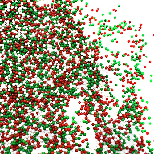 Christmas Blend Nonpareils - 8 oz Resealable Candy Bag - Mini Red, White, and Green Nonpareils - Christmas Themed Sprinkle Topping for Baking and Ice Cream