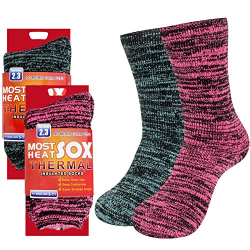 Thermal Socks for Women, Winter Warm Cold Weather Socks for Workout & Outdoor Activities (pink+green)