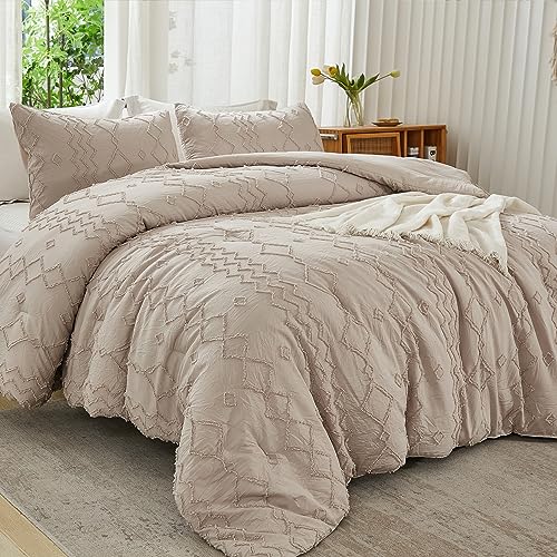 Andency Comforter Queen Size Khaki, Summer Boho Tan Tufted Lightweight Bedding Comforter Set 3 Pieces for Queen Bed, Fluffy Farmhouse Comforter Queen (90x90In Comforter & 2 Pillowcases)