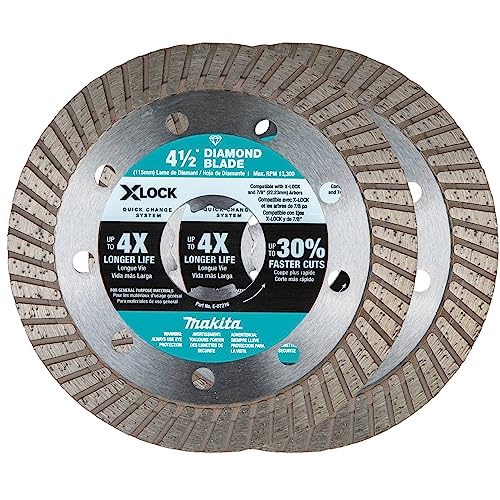 Makita E-07222 X-Lock 4-1/2' Turbo Rim Diamond Blade for Masonry Cutting, 2/pk